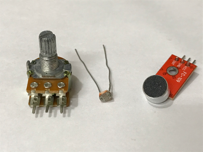 Potentiometer, photoresistor and microphone as analog inputs for Arduino