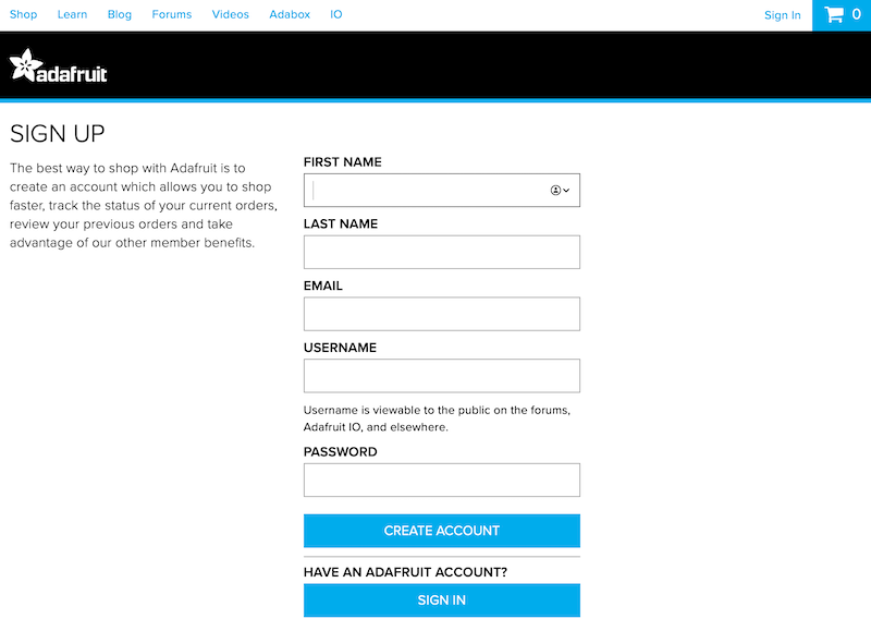 Register a free Adafruit account