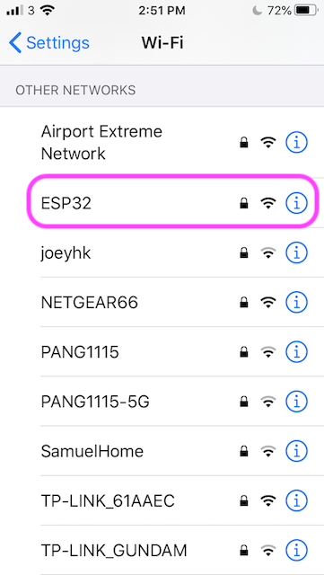 ESP32 access point shows up